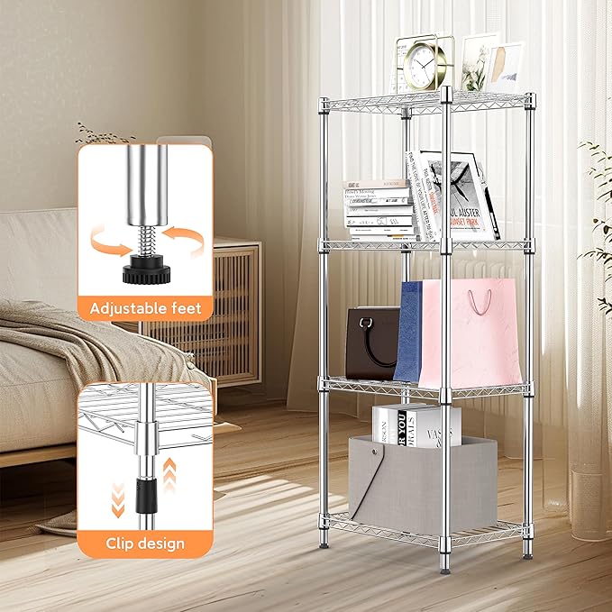 4 Tiers Shelf Metal Storage Shelves Wire Rack Closet Organizers - Image 5