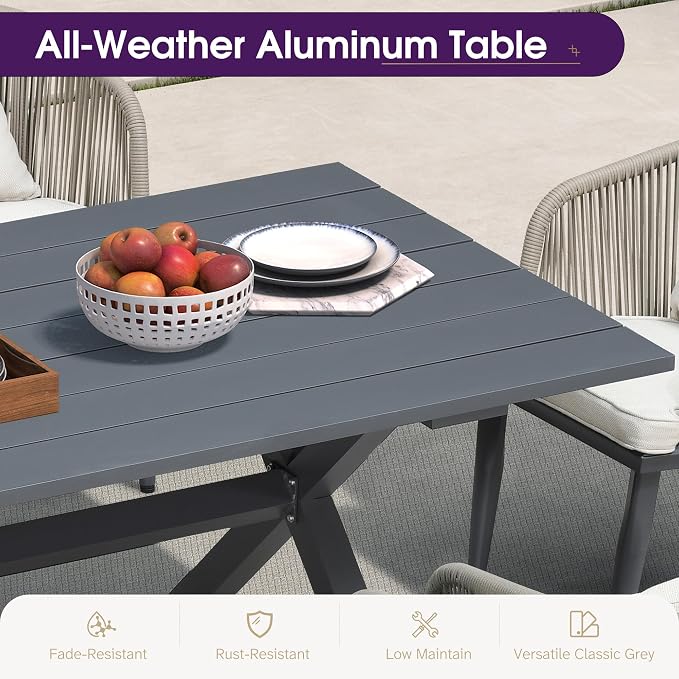 PURPLE LEAF 9 Pieces Patio Dining Set Wicker Outdoor Furniture Rectangular - Image 3