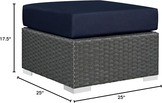 Modway Sojourn Wicker Rattan Outdoor Patio Sunbrella Fabric Ottoman in Canvas - Image 2