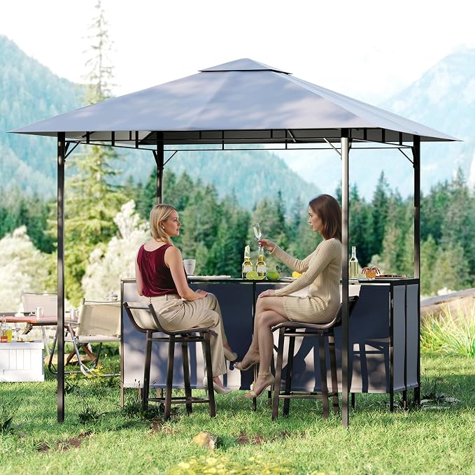 Tangkula 3 Piece Patio Bar Set, 8x8 FT Double-Tier Grill Gazebo - Image 3