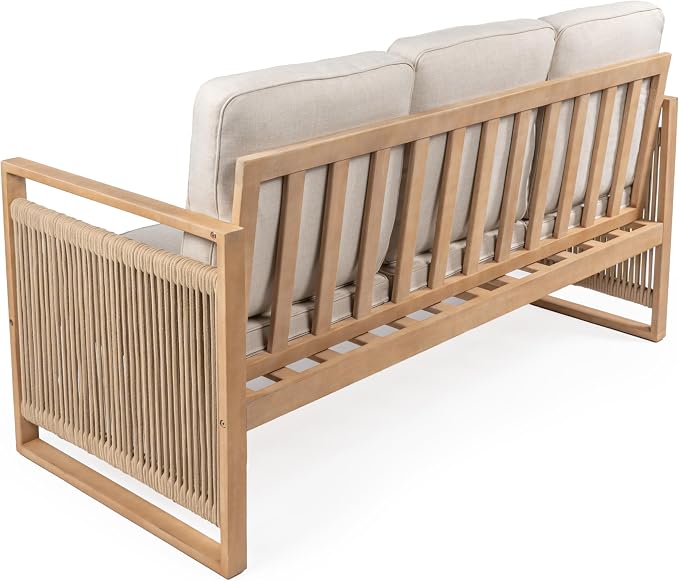 JONATHAN Y SFB1002A Gable 3-Seat Mid-Century Modern Roped Acacia Wood Outdoor - Image 10