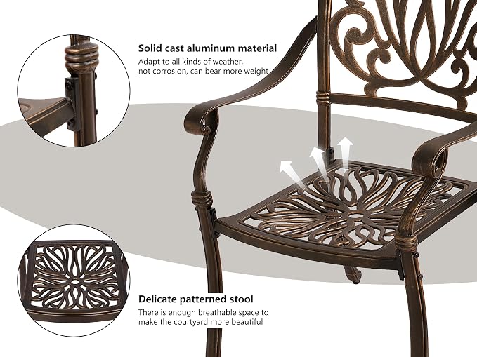 Grepatio 5 Piece Cast Aluminum Patio Dining Set Outdoor Furniture Set 4 - Image 4