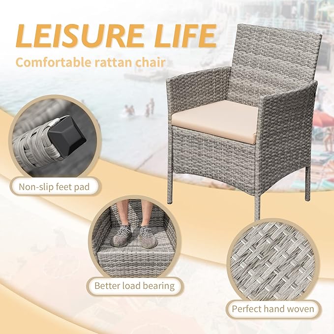 Greesum 3 Pieces Patio Furniture Sets Outdoor PE Rattan Wicker Chairs - Image 5