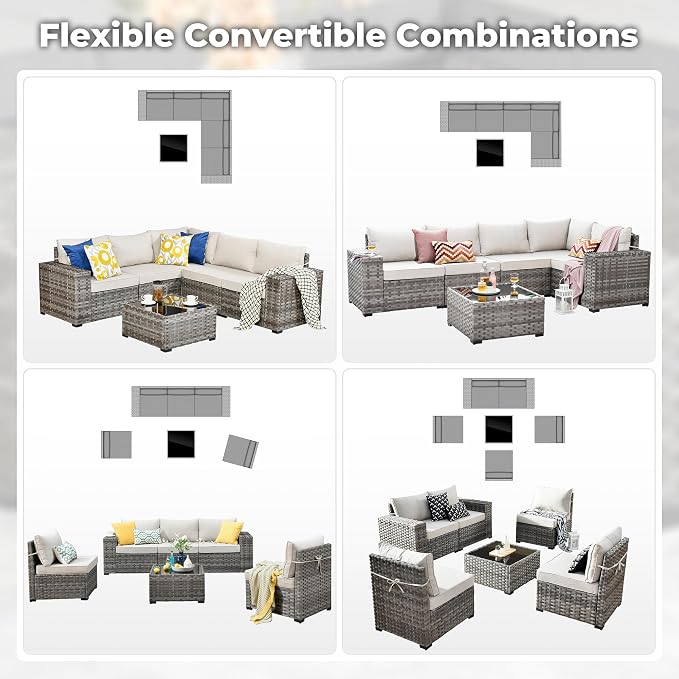 ovios 6 Pieces Patio Furniture Set, Outdoor Wicker Sectional Sofa - Image 7