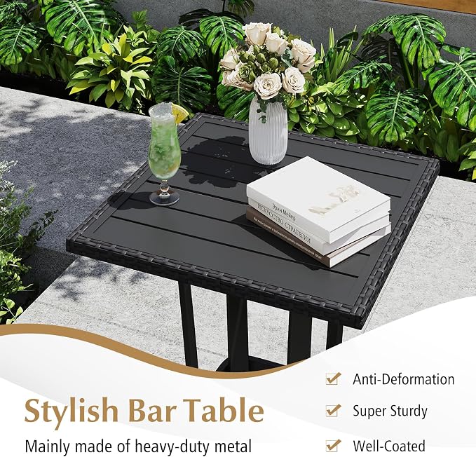Tangkula 3 Piece Patio Wicker Bar Set, Outdoor Rattan Counter Height Cushioned - Image 7