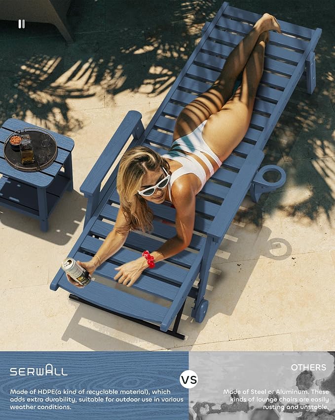 SERWALL Patio Chaise Lounge Chair, Poly Lounge Chair - Image 2