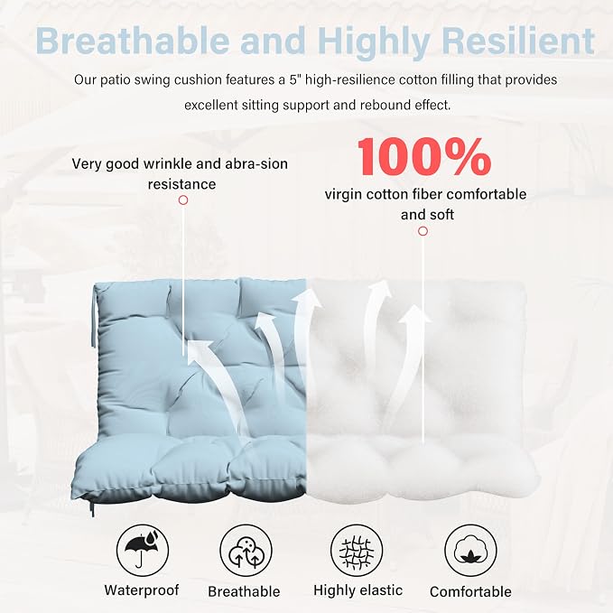 Porch Swing Cushion with Backrest, Waterproof Bench Cushion - Image 4