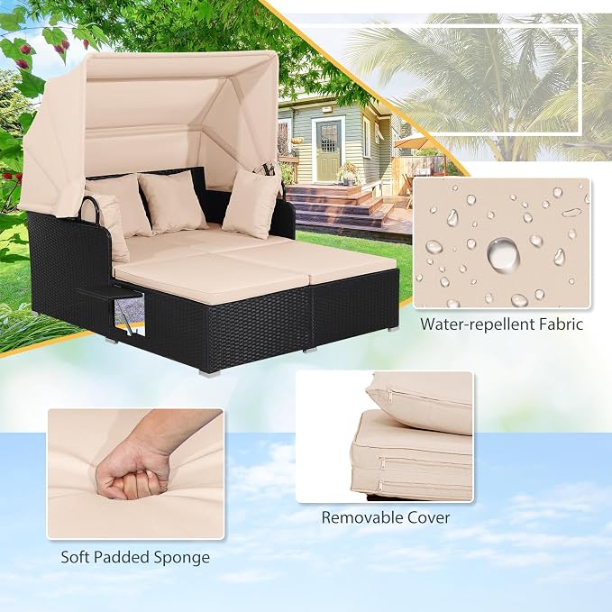 ORALNER Outdoor Daybed, 2-Person Wicker Patio Sofa - Image 6