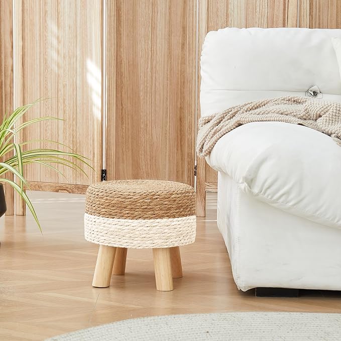 Round Ottoman, Natural Seagrass Footstool - Image 9