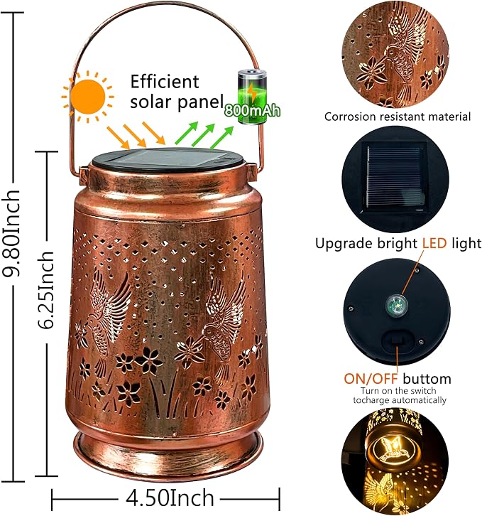 KY&BOSAM Solar Lanterns Outdoor Waterproof Hummingbird Lantern Garden Decor - Image 8
