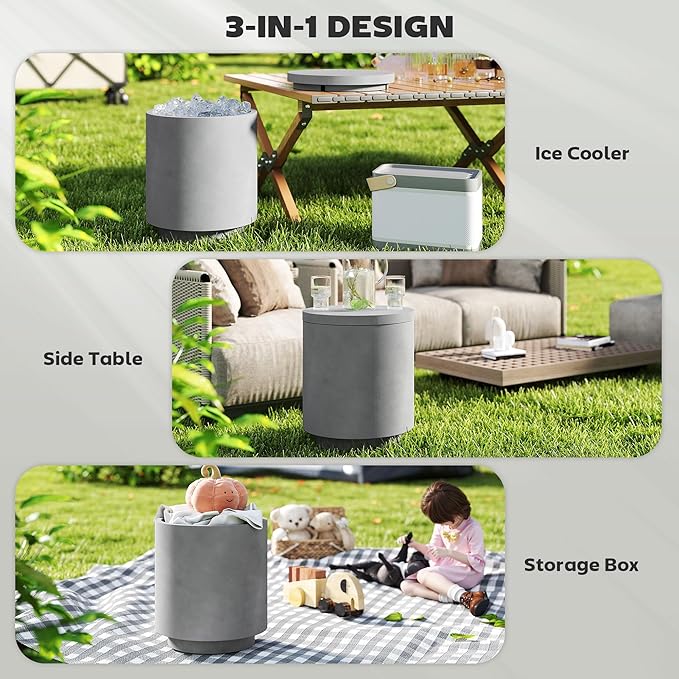 HOMCOM 2.6 Gal Outdoor Cooler Side Table, 3-in-1 Cool Coffee Table - Image 4