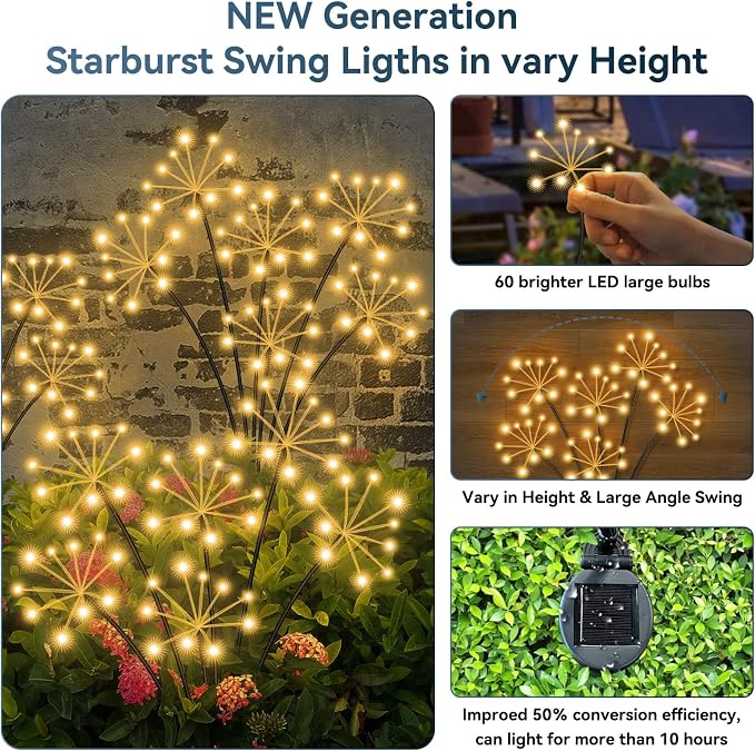 Solar Garden Lights 6 Pack Waterproof Swaying Starburst Light Solar Outdoor - Image 3