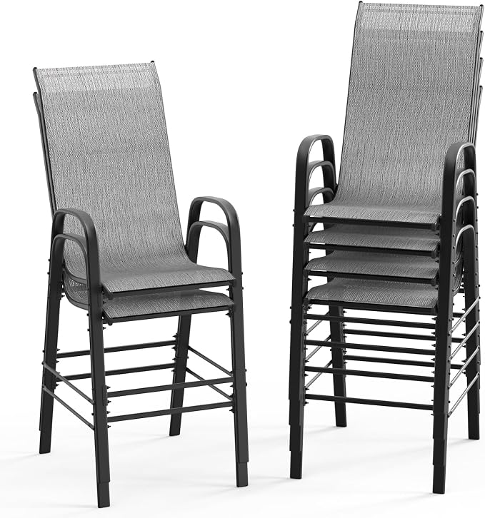 VINGLI Set of 6 Stackable Outdoor Bar Stools – Sling Chairs by VINGLI