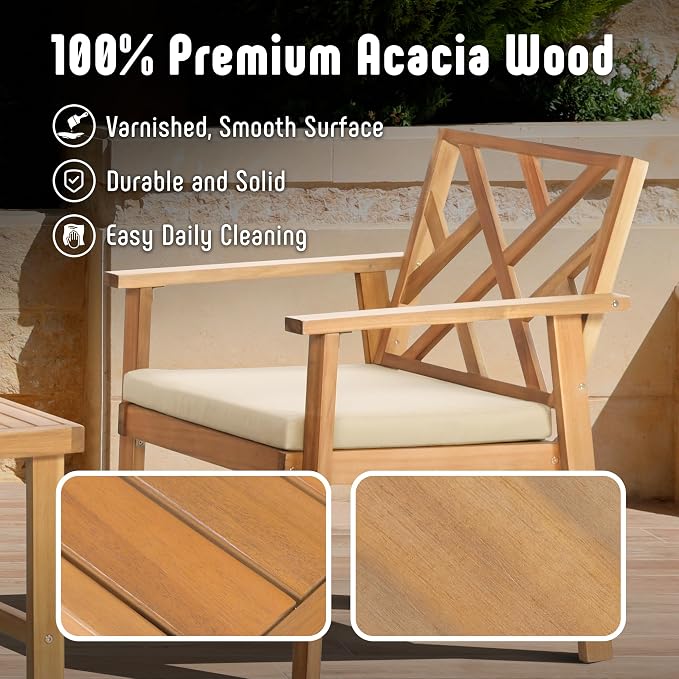 Outdoor Patio Furniture Set, 4 Piece Patio Sofa Bench and 2 Single Sofa Chairs - Image 4