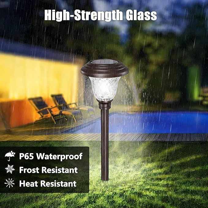 BEAU JARDIN 8 Pack Solar Pathway Lights Outdoor Solar Powered Waterproof Glass - Image 3
