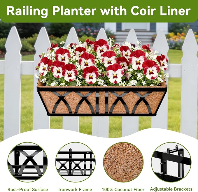 Halatool 2 Pack Heavy-Duty Metal Deck Railing Planter Box, 24 Inch - Image 3