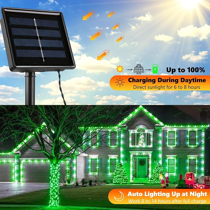 Joomer Green Solar Christmas Lights, 2 Pack Total 144FT 400 LED 8 Modes - Image 2
