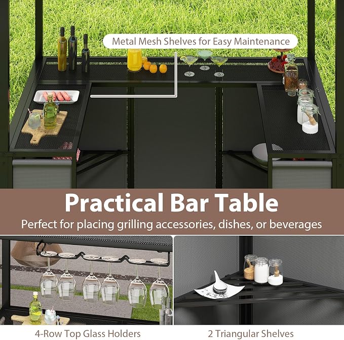 Tangkula 3 Piece Patio Bar Set, Grill Gazebo & 2 Foldable Bar Stools - Image 5