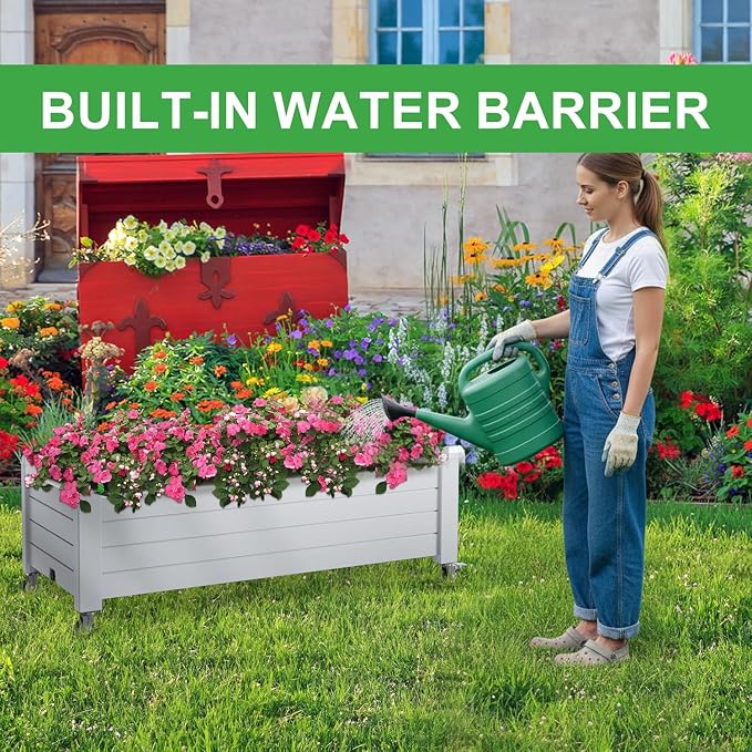 Raised Garden Bed with Wheels, 21 Gallon Self-Watering Outdoor Raised Planter - Image 7