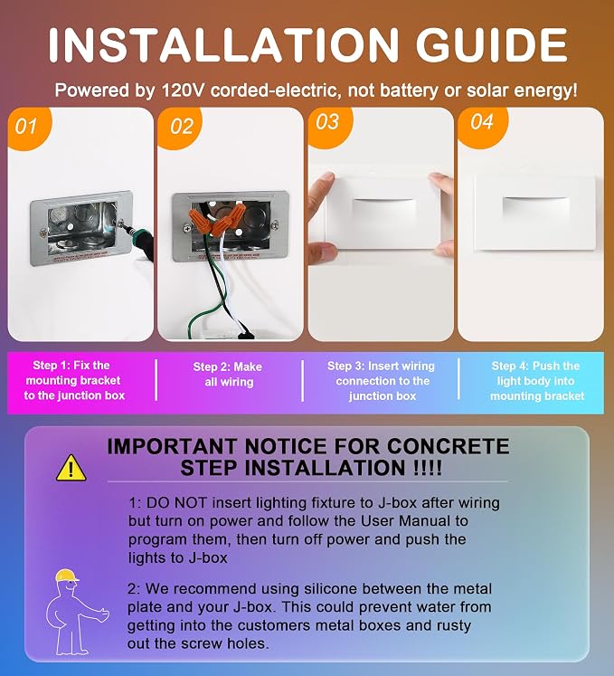 CLOUDY BAY 120V Indoor Outdoor Smart LED Step Lights, RGBCW Color Changing - Image 6