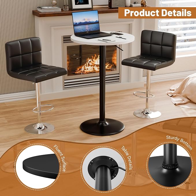 Flamaker Round Bistro Pub Table 23.6 Inch Height Adjustable 360° Swivel Bar - Image 3