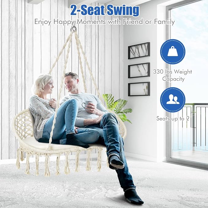 Giantex Hammock Chair 2 Seat, Macrame Hanging Chair - Image 6