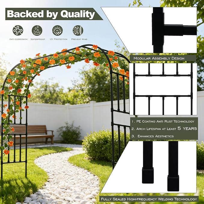 Square Tube Garden Arch Trellis, 8.2FT x 8.3FT Metal Arbor, Outdoor Trellis - Image 5
