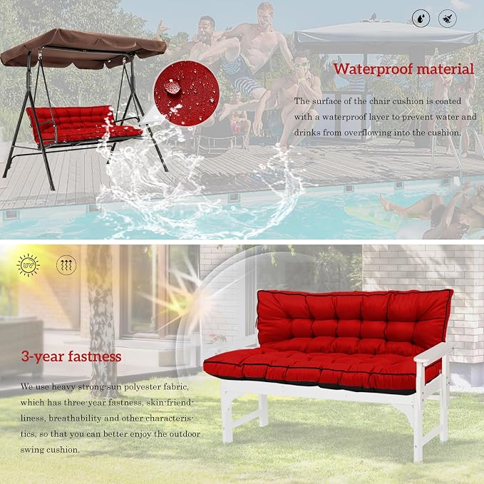 Outside Benches Cushion with Backrest, Thicken Waterproof Swing Cushions 2/3 - Image 6