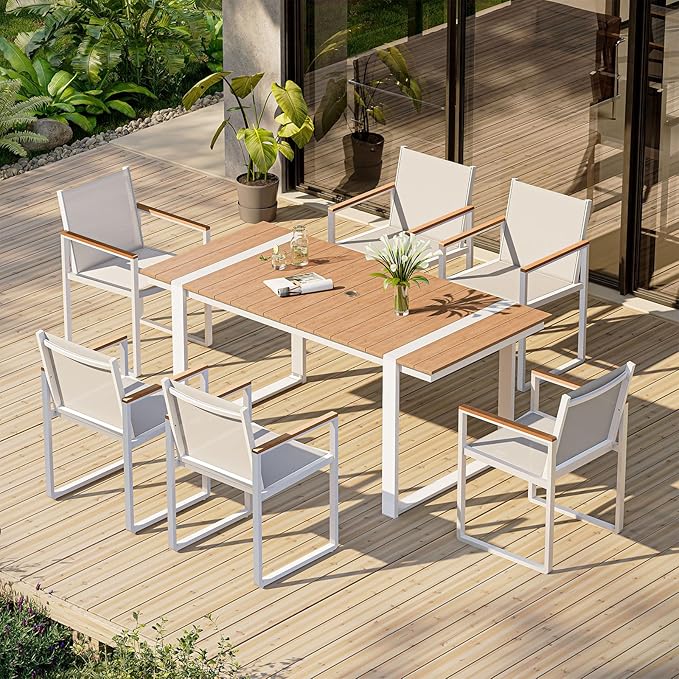 Outdoor Dining Set, HDPS + Aluminum Patio Table and Chairs Set by Oasbira