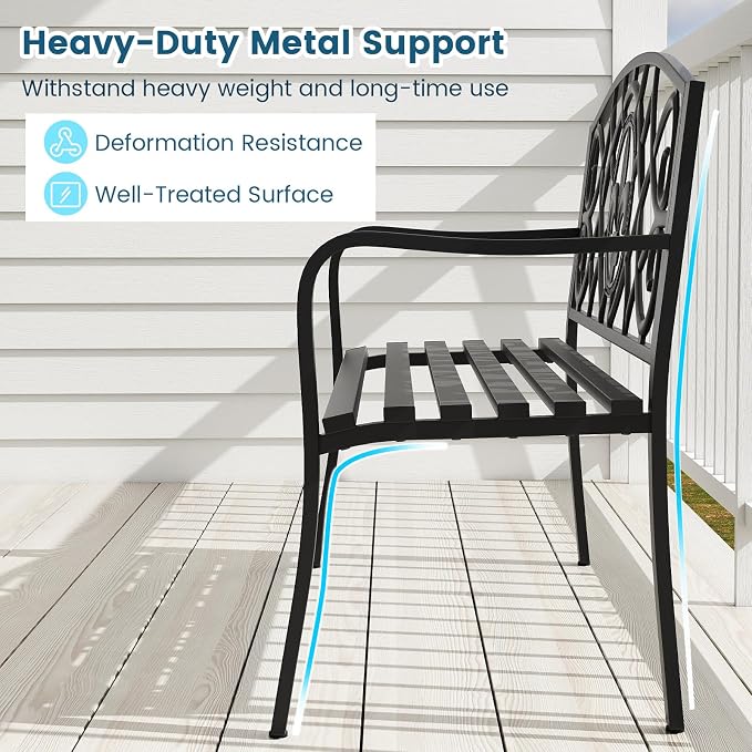 Tangkula Metal Outdoor Garden Park Bench, 50.5 Inch Metal Slatted Loveseat - Image 8