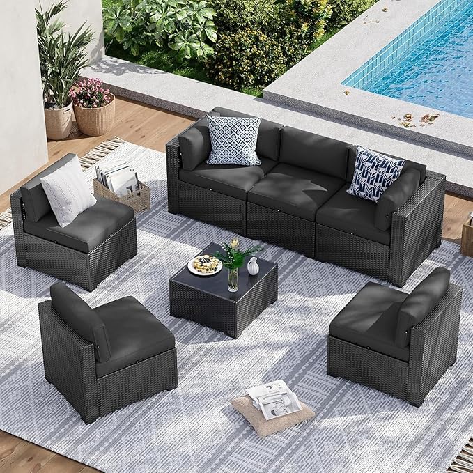 Aoxun 7 Piece Patio Furniture Set, Wicker Rattan Patio Sectional Sofa, Outdoor by Aoxun