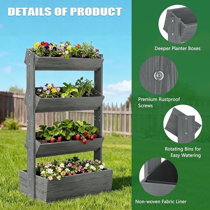 Wooden Vertical Raised Garden Bed, 4 Tier Garden Planters Raised Beds - Image 7