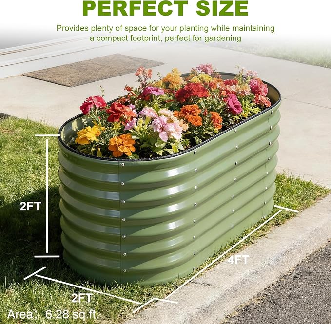 24" Tall Galvanized Raised Garden Bed Outdoor, Large Oval Raised Beds - Image 2