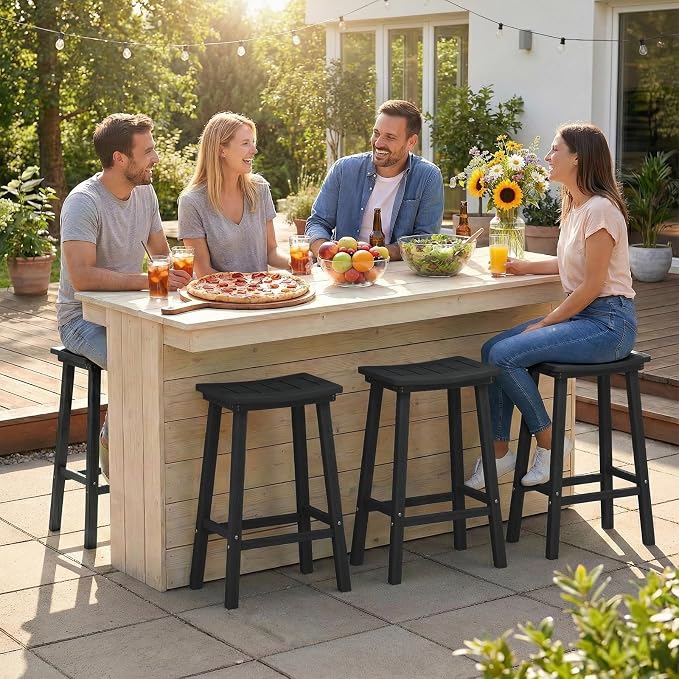 Outdoor Bar Stools Set of 6, 24 Inch All-Weather HDPE Counter Height Chairs - Image 2