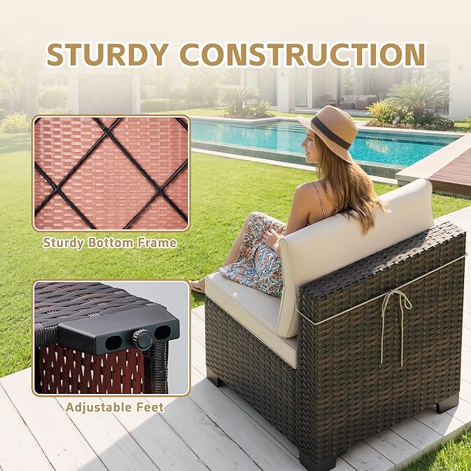 LEVELEVE 7 Pieces Outdoor Patio Furniture Sets, Rattan Conversation Sectional - Image 7