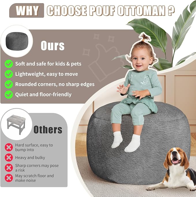 Round Pouf Ottoman Foot Rest, 29 X 18Inch Floor Poufs Footstool, A Round Modern - Image 7