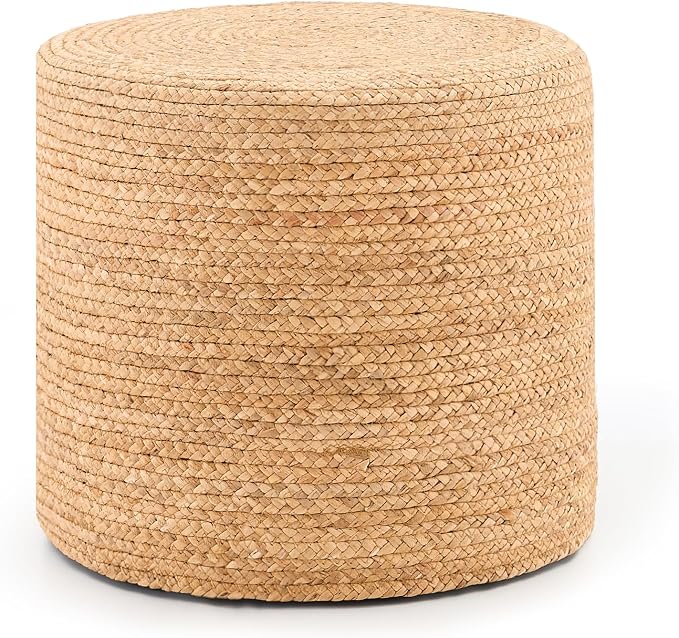 Handwoven Ottoman Pouf, Natural Water Hyacinth Footstool, Round Braided Outdoor by LGENHOOMHandwovenNaturalWaterHyacinthBasket