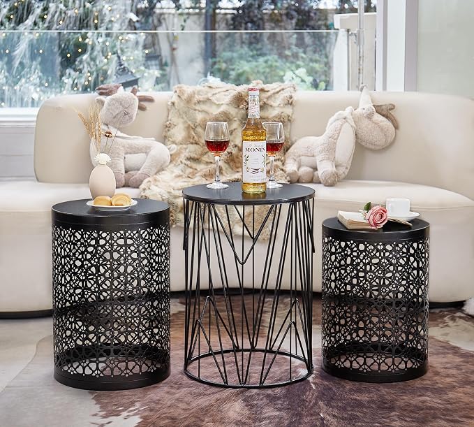 HFHOME Set of 3 Heavy-Duty Round End Table, Side Table, Coffee Table - Image 3