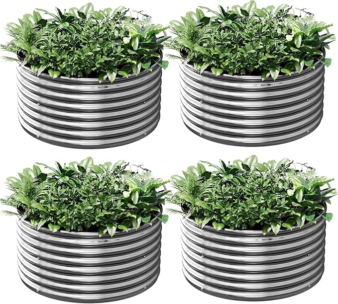4 Pack 2x2FT Round Corrugated Galvanized Steel Raised Garden Bed Outdoor by CATMANOR