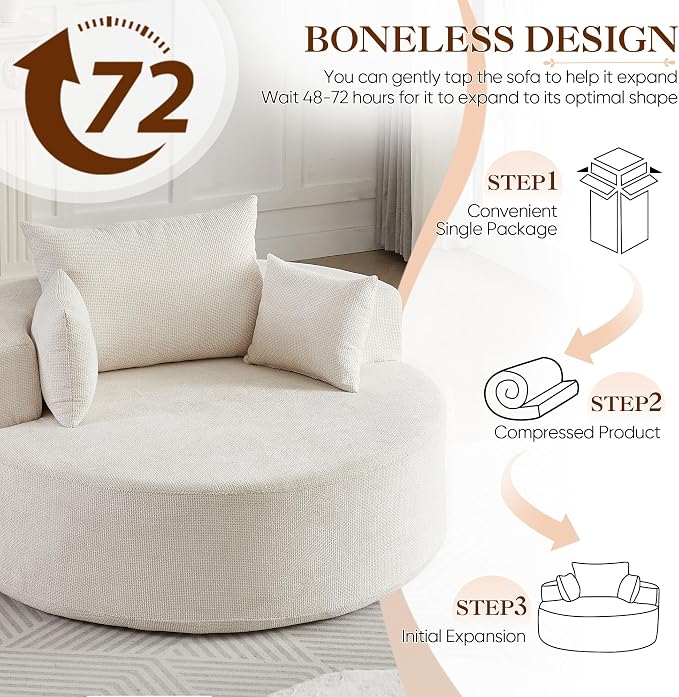 Antetek Oversized Round Chaise Longue Chair Indoor, Modern 55-inch Upholstered - Image 6