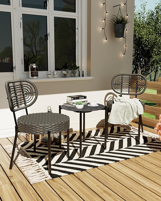 GarveeLife 3 Piece Wicker Patio Bistro Furniture Set, Outdoor Dining Chairs - Image 2