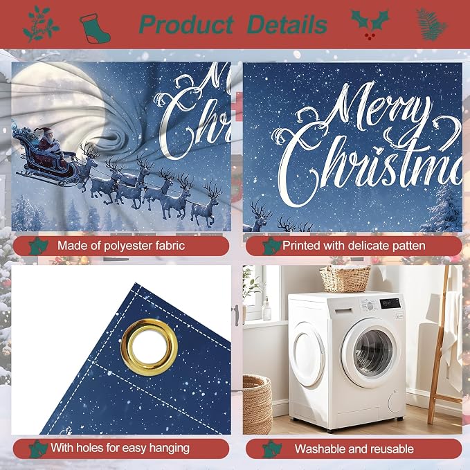 Merry Christmas Garage Door Cover 6x13FT, Santa Sleigh Flying Across Full Moon - Image 3