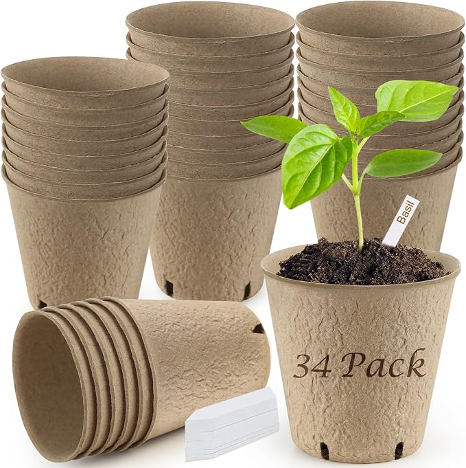 REMIAWY Peat Pots, 34 Pack 3.15 Inch Biodegradable Planting Peat Pots by GARDENANDTOOL