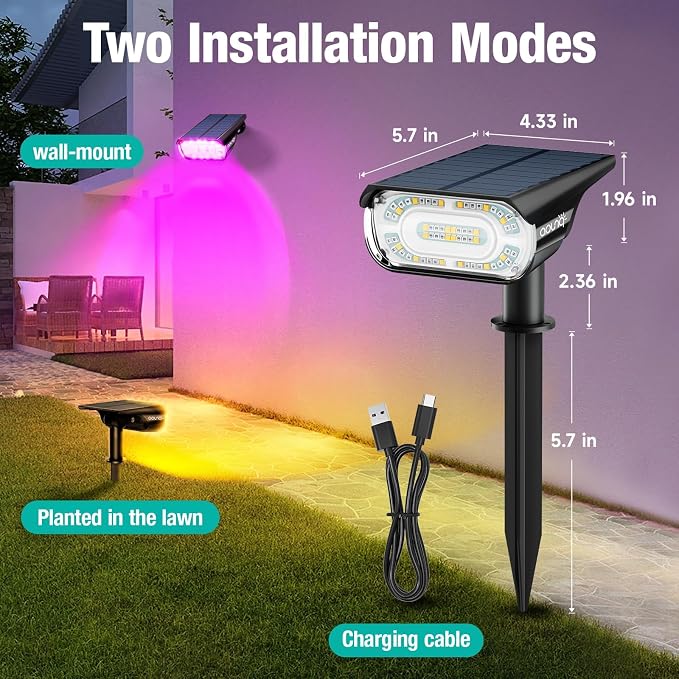 68 LEDs RGB Solar Spot Lights, 1000 Lumens 9 Lighting Modes Color Changing - Image 7
