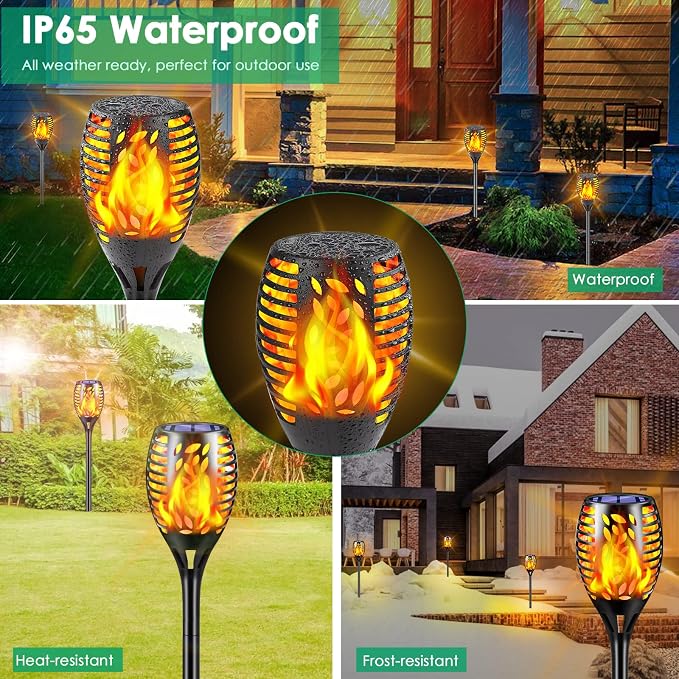 TomCare 8 Pack Outdoor Solar Lights Flickering Flames Torch Decorative Garden - Image 7
