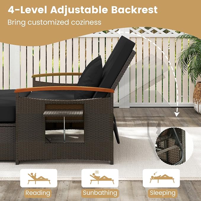 COSTWAY Patio Rattan Daybed, Outdoor Loveseat Sofa - Image 4