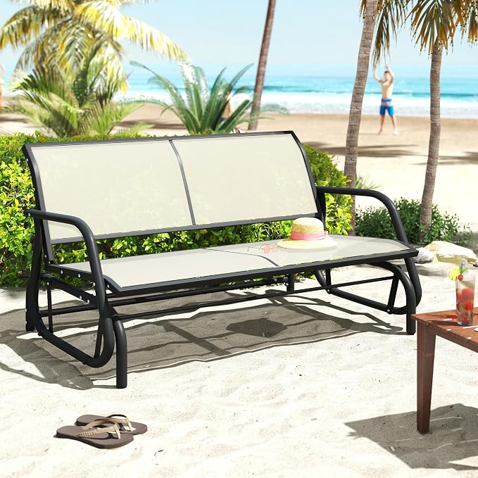 Patio Outdoor Glider Bench, High Backrest and Breathable Mesh Fabric, Yard - Image 2