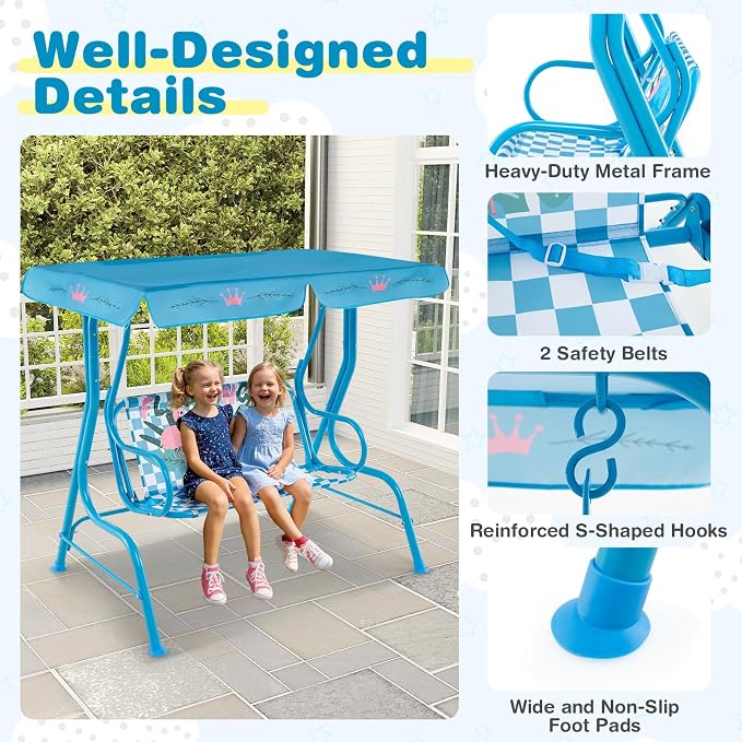 Costzon Kids Porch Swing, All-Weather Patio Swing Bench Hammock w/Adjustable - Image 5