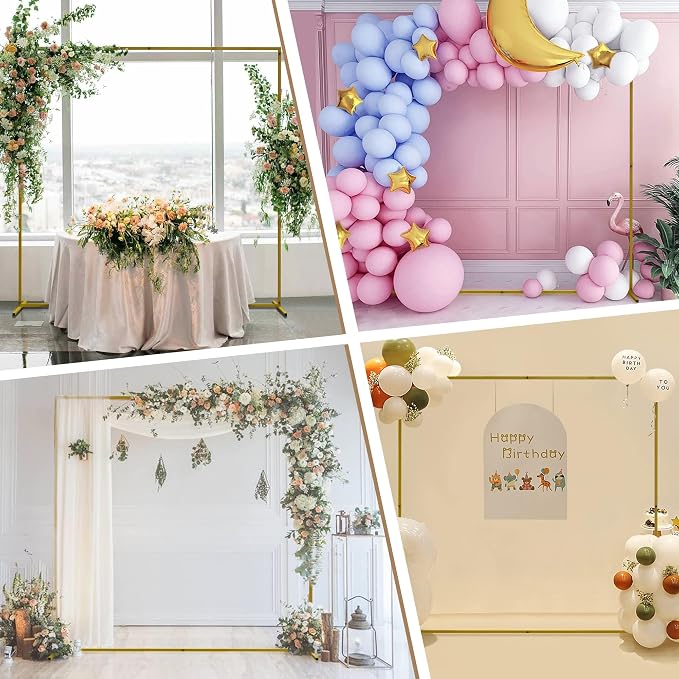 Wokceer Wedding Arch Backdrop Stand Square 6.6FTx6.6FT Gold Metal Balloon Arch - Image 6