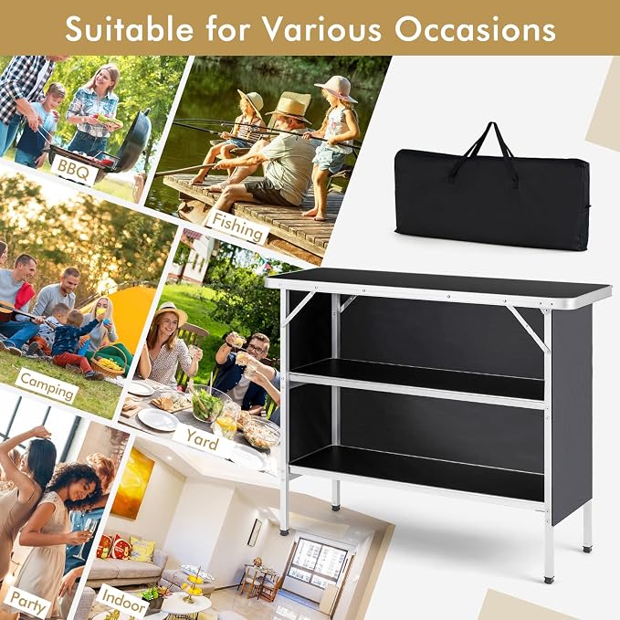 COSTWAY Folding Picnic Camping Table, Portable Lightweight Aluminum Table - Image 9